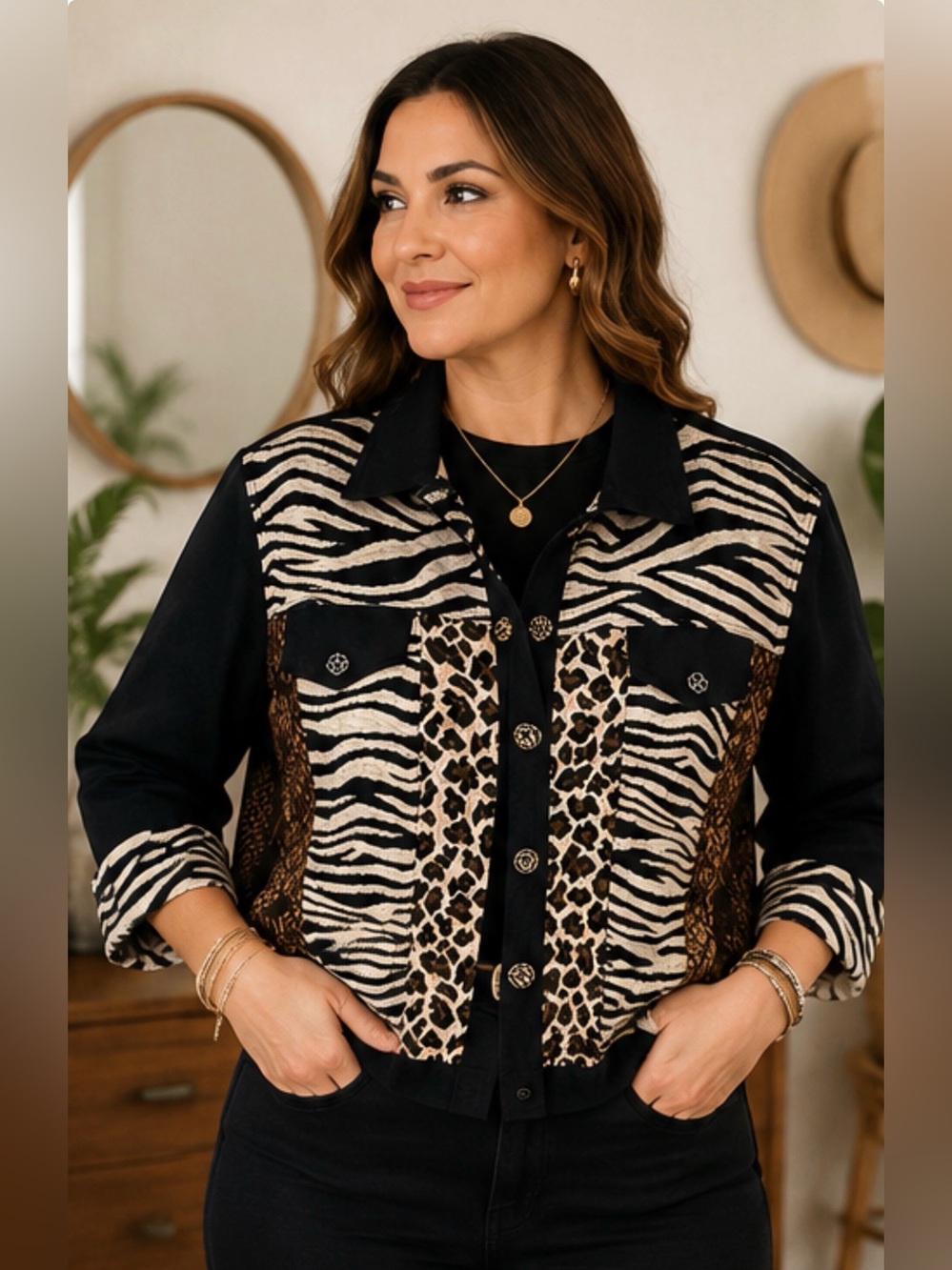Atrium Boutique Animal Print Patchwork Jacket L